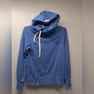 NAKETANO Hoodie Women's Nautical Rope Pullover Patch Logo Melange Blue Small